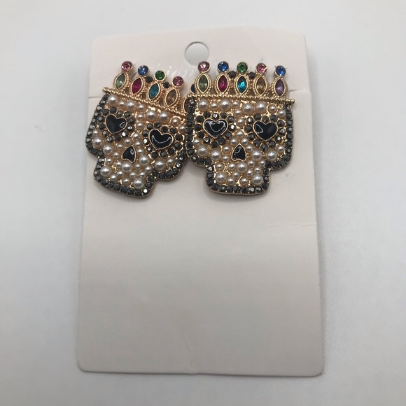 Bejeweled sugar skull earrings dia de los muertos - Picture 5 of 6